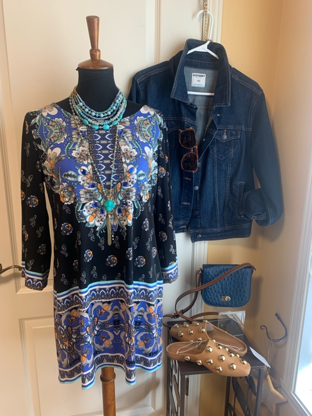 Alfani Bali  Printed Long-Sleeve Boho Dress